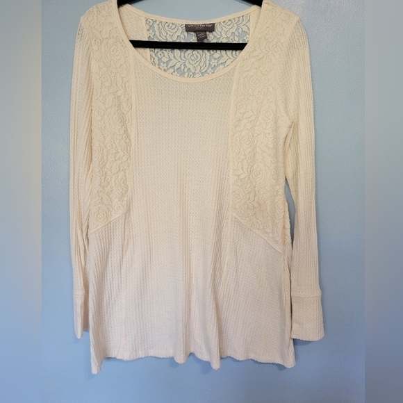 A Pea In The Pod Waffle-Knit Floral Lace Maternity Tunic Top Cream M - Picture 1 of 9
